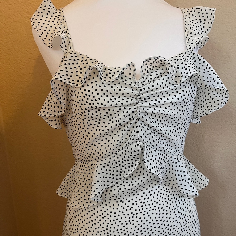 Lucy Paris Marissa Ruffled Polka Dot Midi Dress - black & white - Picture 3 of 7
